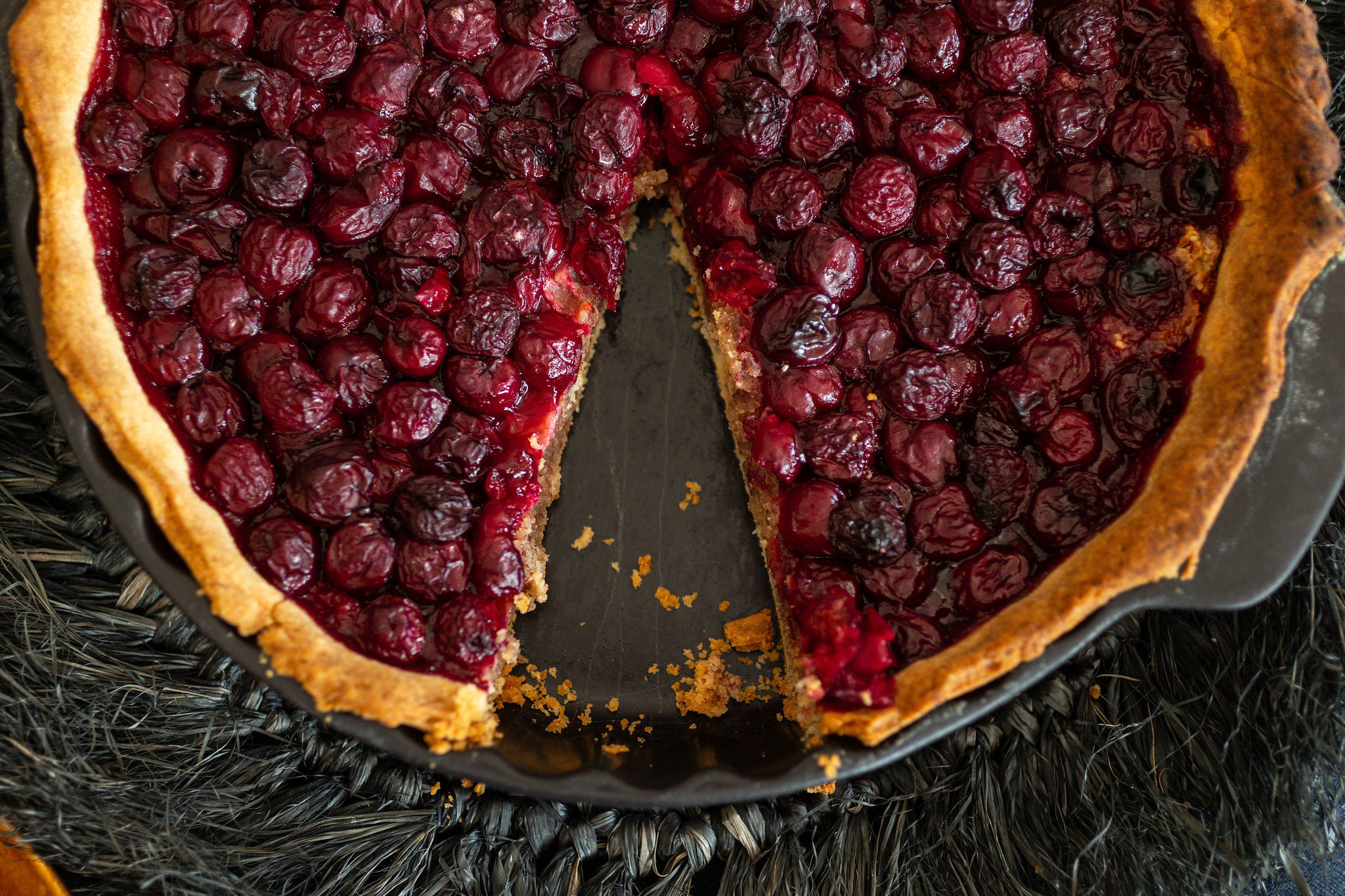 Sour cherry and almond frangipane pie